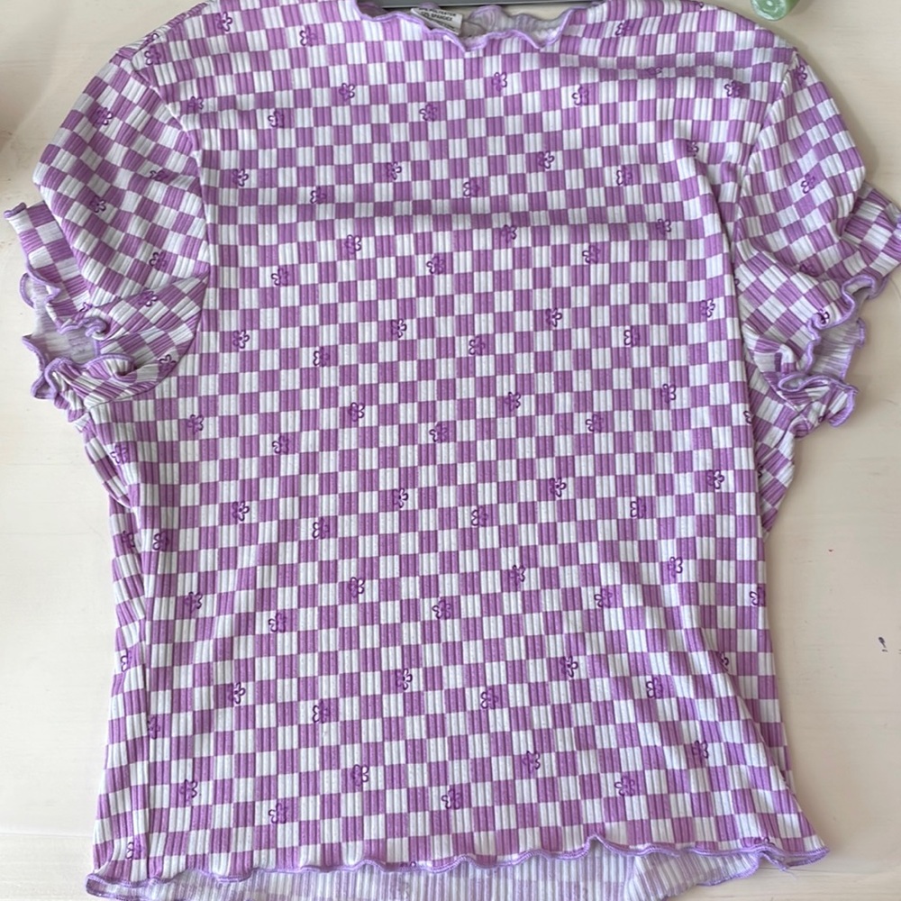 Purple checkered Love, Hannah ribbed shirt Size:M